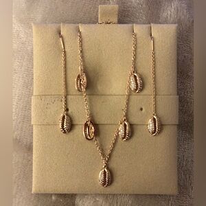 NEW GB Studio Gold & Rhinestone Shell Necklace & Earrings